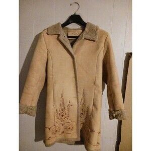 Bacci Designed In Italy Women's Faux Suade Sherpa Embroidered Coat Sz M